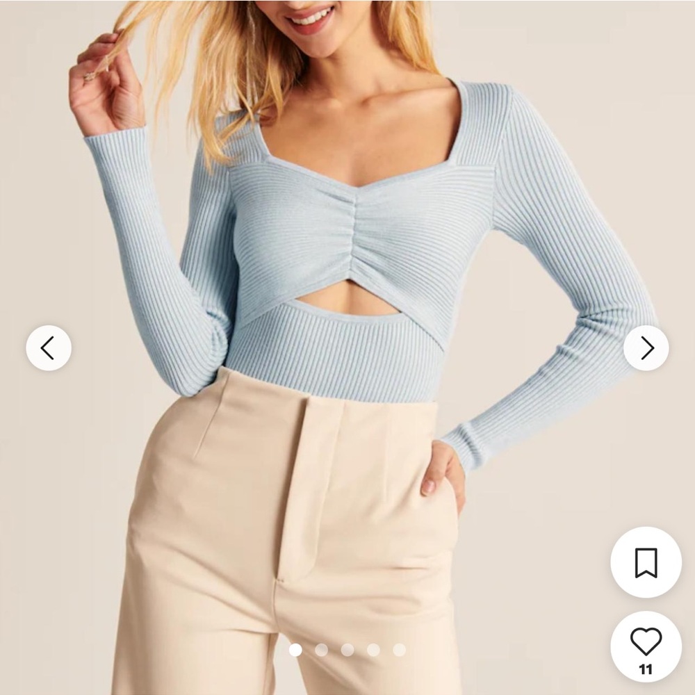 A&F Light Blue Ribbed Knit Bodysuit